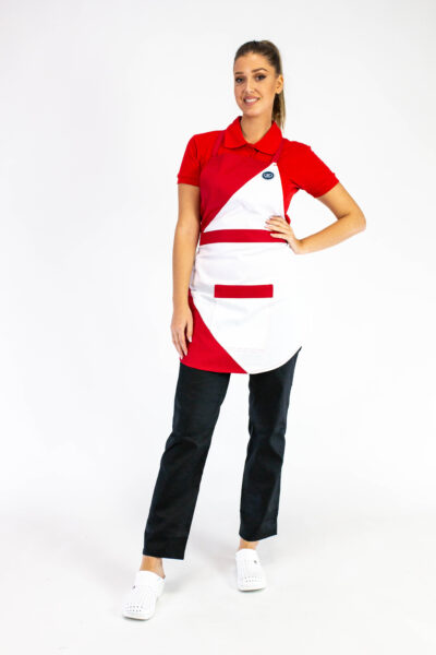 Radna kecelja W2 Crveno bela