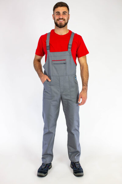Radni polukombinezon WORK D-19 - Sivo / Crveni