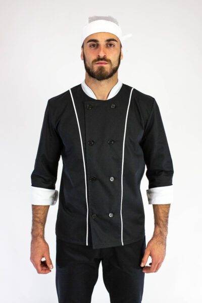 Kuvarska bluza muška PLEASURE - Crna / Beli paspul