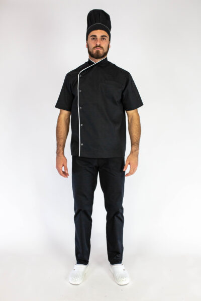 Kuvarska uniforma muška BARINOV - Crna / Beli paspul